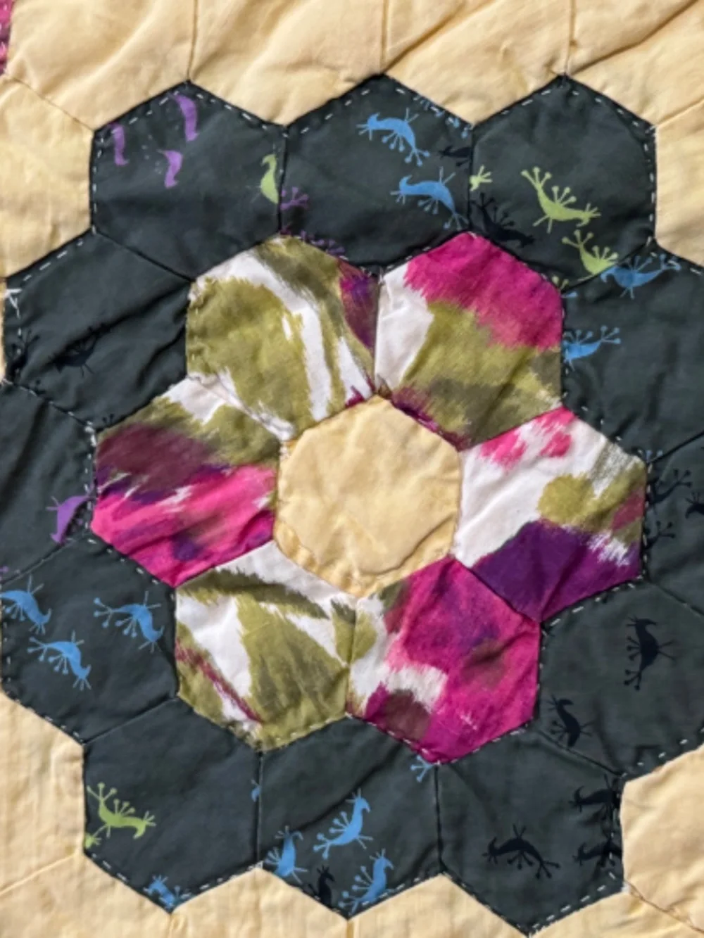 Vintage Grandmother’s Flower Garden Hexagon Quilt - Picture 7 of 9